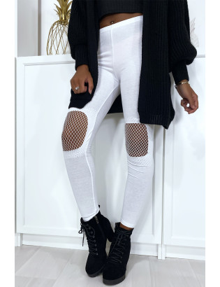 Legging blanc avec résille aux genoux - 2
