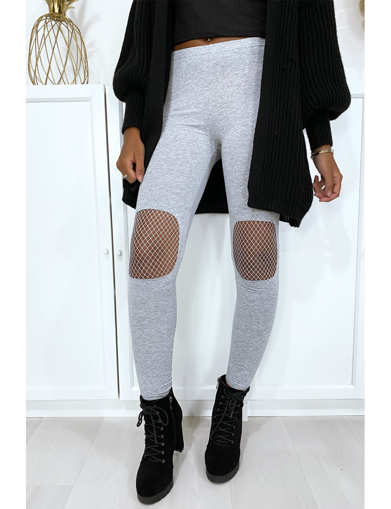 Legging gris avec résille aux genoux - 1