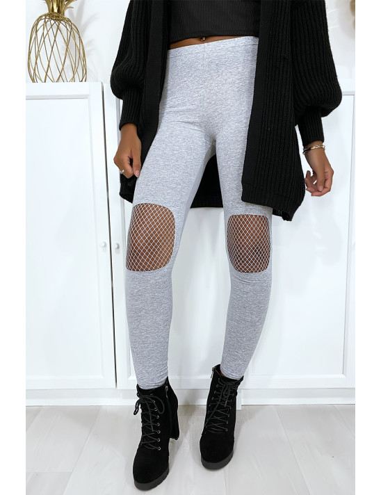 Legging gris avec résille aux genoux - 1