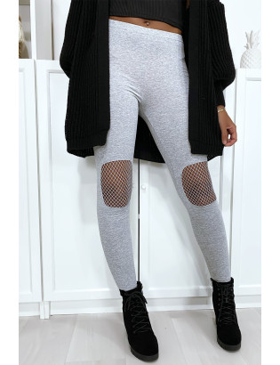 Legging gris avec résille aux genoux - 3