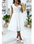 Robe patineuse blanche évasé avec perles et élastiques au buste - 1