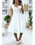 Robe patineuse blanche évasé avec perles et élastiques au buste - 2