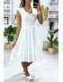 Robe patineuse blanche évasé avec perles et élastiques au buste - 3