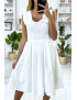 Robe patineuse blanche évasé avec perles et élastiques au buste - 4