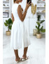Robe patineuse blanche évasé avec perles et élastiques au buste - 5