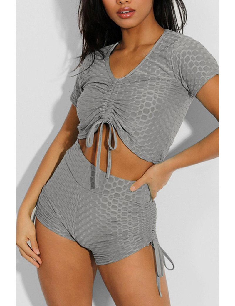 Ensemble push up yoga short et crop top gris - 1