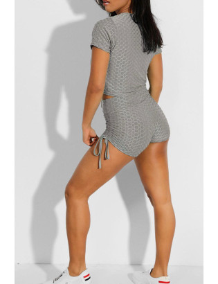 Ensemble push up yoga short et crop top gris - 3