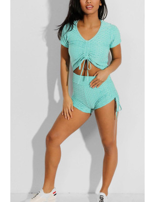 Ensemble push up yoga short et crop top turquoise - 1