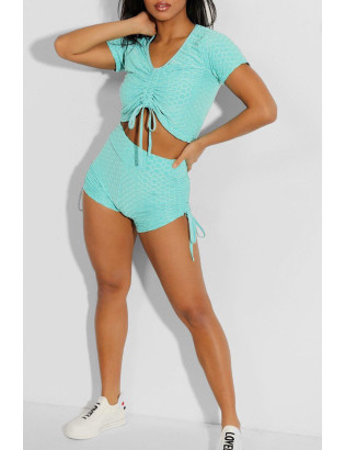 Ensemble push up yoga short et crop top turquoise - 3