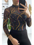 Body transparent à motif V col montant avec fermeture au dos - 1