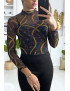 Body transparent à motif V col montant avec fermeture au dos - 2