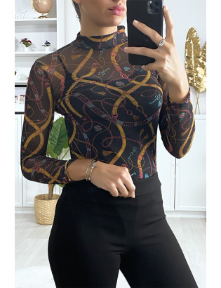 Body transparent à motif V col montant avec fermeture au dos - 3