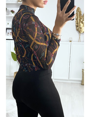 Body transparent à motif V col montant avec fermeture au dos - 4