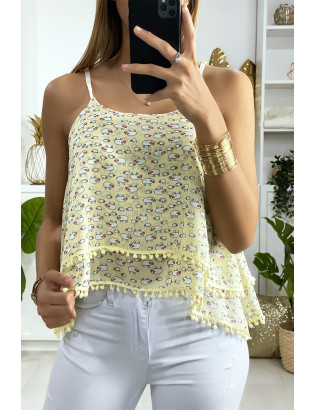 Débardeur jaune à volant avec motif et mini pompon - 3