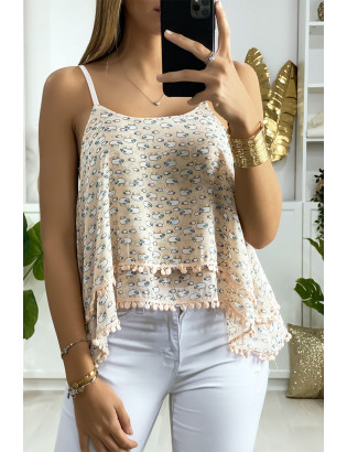 Débardeur rose à volant avec motif et mini pompon - 2