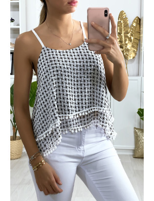 Haut blanc doublé évasé à motif pied de poule - 3
