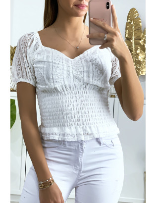 Crop top en dentelle blanc avec élastique à la taille - 3