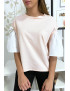 Haut rose bi-matière avec manche bouffante dénudé - 1