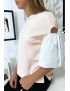 Haut rose bi-matière avec manche bouffante dénudé - 3