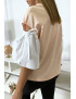 Haut rose bi-matière avec manche bouffante dénudé - 4
