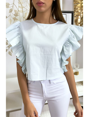 Blouse bleu très chic avec volant aux manches - 1