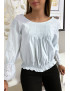 Blouse bleu plissé au buste avec volant en dentelle aux manches - 1