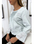 Blouse bleu plissé au buste avec volant en dentelle aux manches - 2