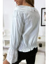 Blouse bleu plissé au buste avec volant en dentelle aux manches - 3