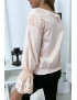 Blouse rose plissé au buste avec volant en dentelle aux manches - 3