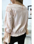 Blouse rose plissé au buste avec volant en dentelle aux manches - 6