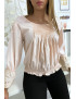 Blouse rose plissé au buste avec volant en dentelle aux manches - 7