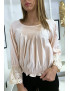 Blouse rose plissé au buste avec volant en dentelle aux manches - 9