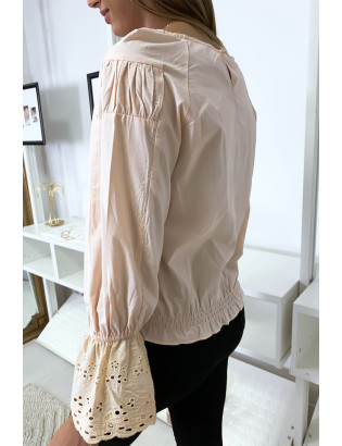 Blouse rose plissé au buste avec volant en dentelle aux manches - 10