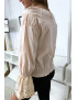 Blouse rose plissé au buste avec volant en dentelle aux manches - 10