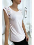 Tee shirt rose avec strass aux épaules - 3