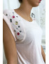 Tee shirt rose avec strass aux épaules - 4