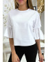 Blouse blanche manches volantes avec joli petit noeud - 1