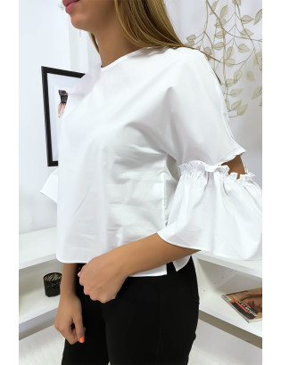 Blouse blanche manches volantes avec joli petit noeud - 2