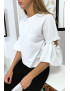 Blouse blanche manches volantes avec joli petit noeud - 3