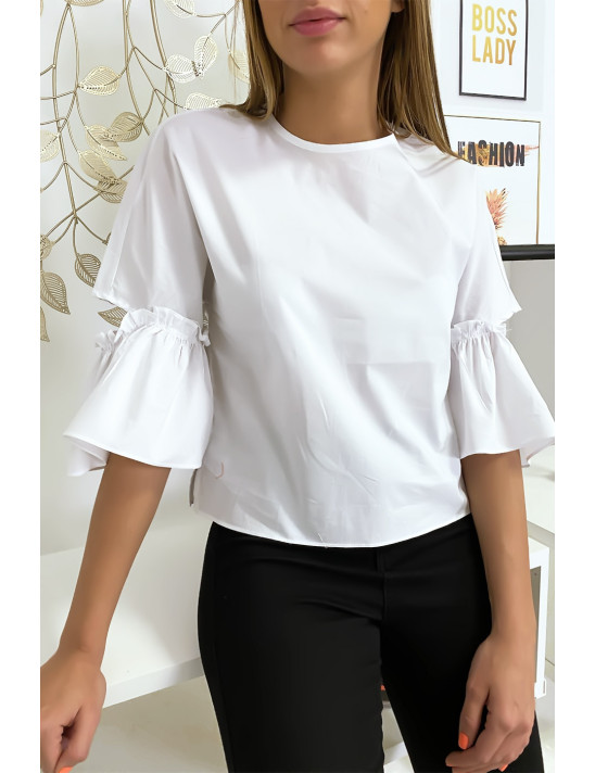 Blouse blanche manches volantes avec joli petit noeud - 4