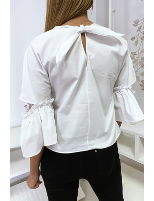 Blouse blanche manches volantes avec joli petit noeud - 5