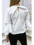 Blouse blanche manches volantes avec joli petit noeud - 5
