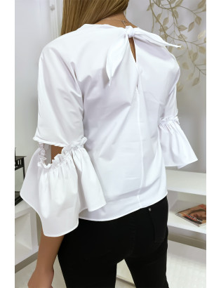 Blouse blanche manches volantes avec joli petit noeud - 6