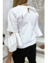 Blouse blanche manches volantes avec joli petit noeud - 6