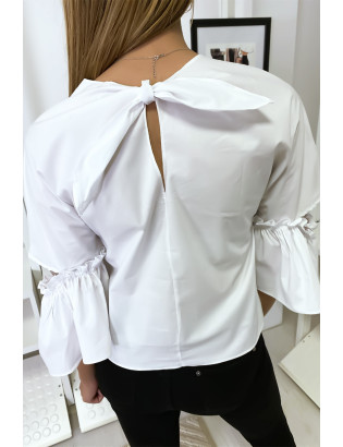 Blouse blanche manches volantes avec joli petit noeud - 7