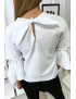 Blouse blanche manches volantes avec joli petit noeud - 7