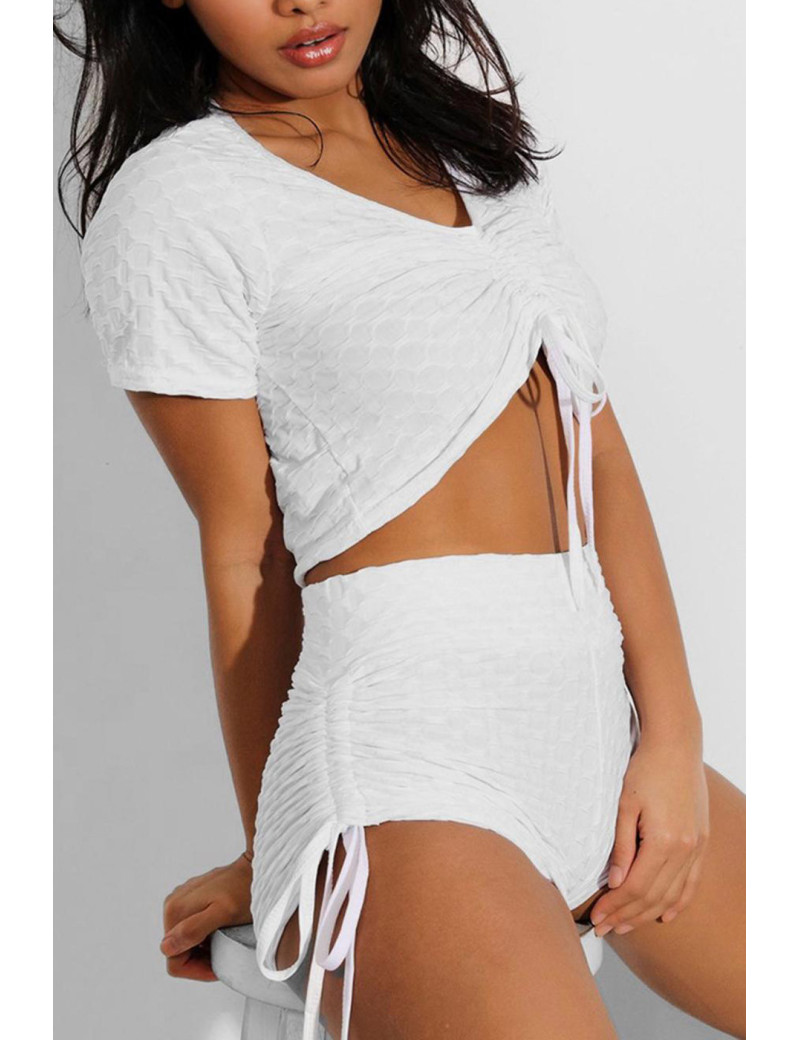 Ensemble push up yoga short et crop top blanc - 3
