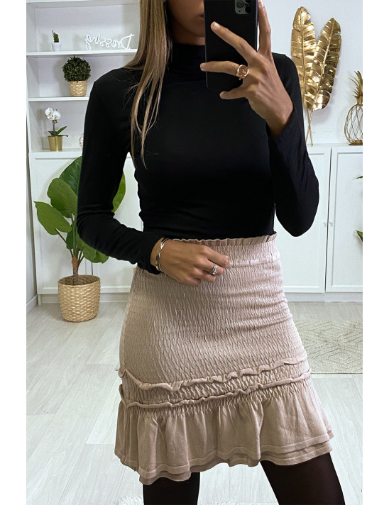 Jolie jupe taupe froncé avec volant - 2