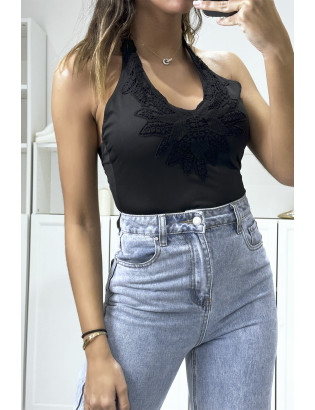 Body noir très extensible avec dentelle à l'avant  - 1