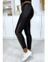 Legging noir brillant très extensible avec accessoire sur les cotés - 1
